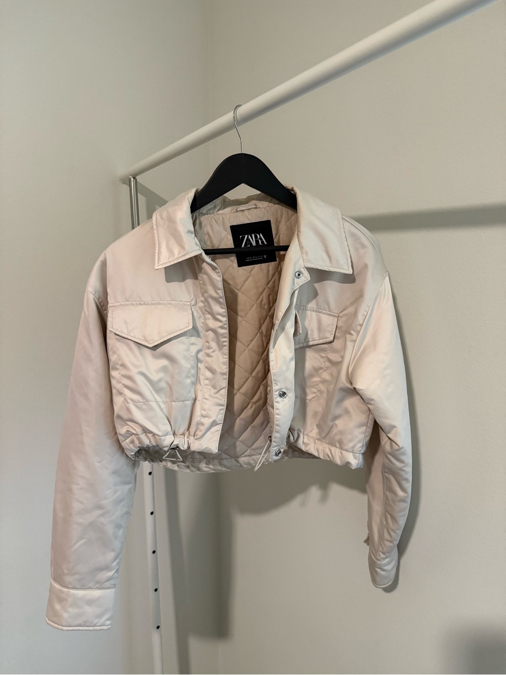 ZARA Cream Quilted Cropped Bomber Jacket